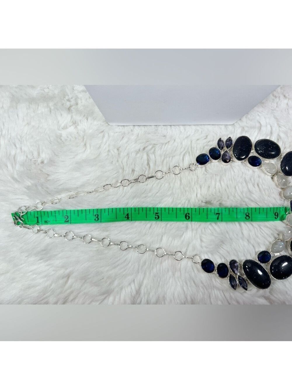 Blue Sunstone Moonstone Lapis 925 Gemstone Large Necklace & Bracelet - Picture 5 of 9